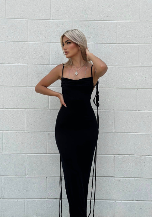 black satin backless maxi dress Satin Backless Maxi Dress