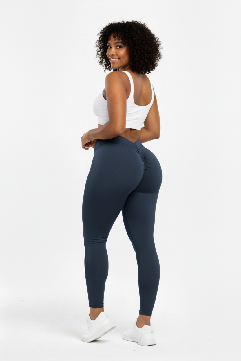 Women wearing navy blue forbidden leggings